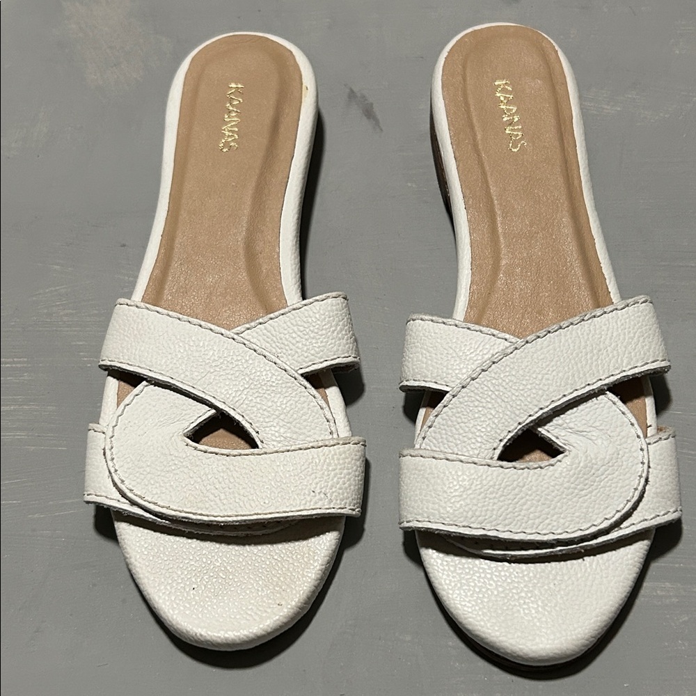 Kaanas Santorini White Leather Women's  Flats Slide Sandals, Size 7 - Picture 10 of 11